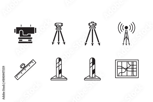 Collection of surveying and construction equipment icons