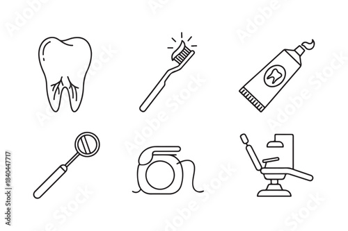 Hand drawn dental care icons for oral hygiene and dentistry