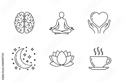 Mindfulness and well being icons for mental and physical health