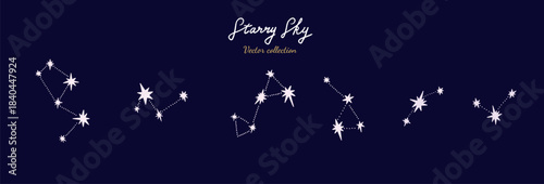 Minimalist Constellations Line Art. Hand drawn star set
