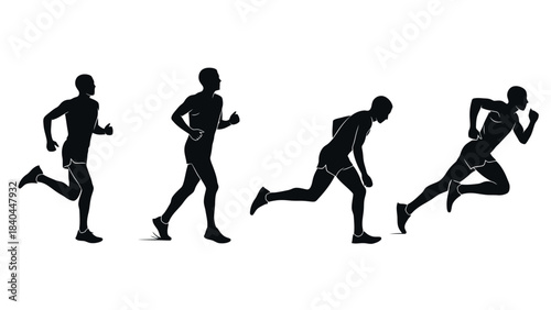Runner Silhouette Sequence Sprinting Action Timeline Illustration