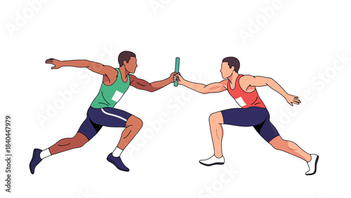 Track and Field Athletes Pass Baton in Relay Race