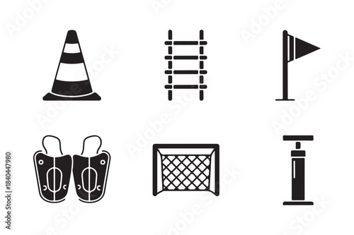 Sports training equipment icons set for athletic activities