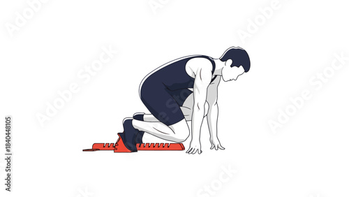 Athlete in Starting Position on Track Spikes Ready for Sprint Race Acceleration