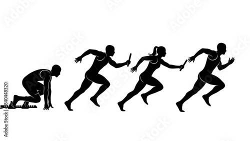Athletic Competition Stages Start Run Relay Pass Finish Line Motion Silhouette Art