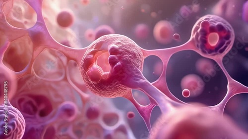 Vibrant microscopic image of intricate biological cells and neural networks symbolizing life growth and scientific research