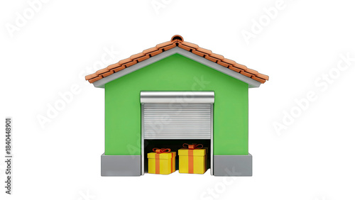Gift House: Presents Inside a Green Garage