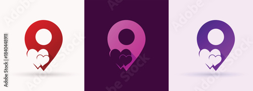 Location pin heart swoosh logo map marker navigation travel charity friendly icon

