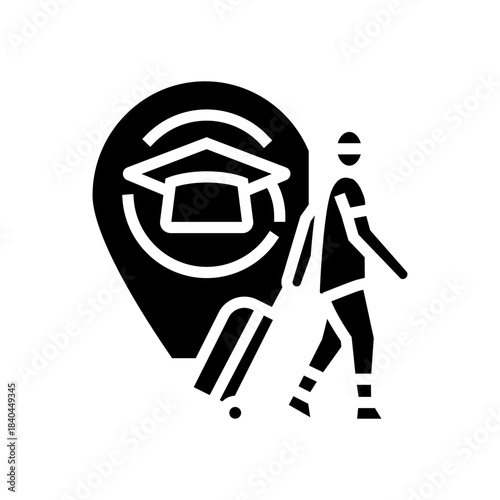 student leaving for study abroad glyph icon vector illustration