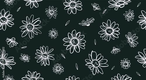 Hand drawn vector chamomile seamless Pattern. Medical Herbal botanical repeat background.