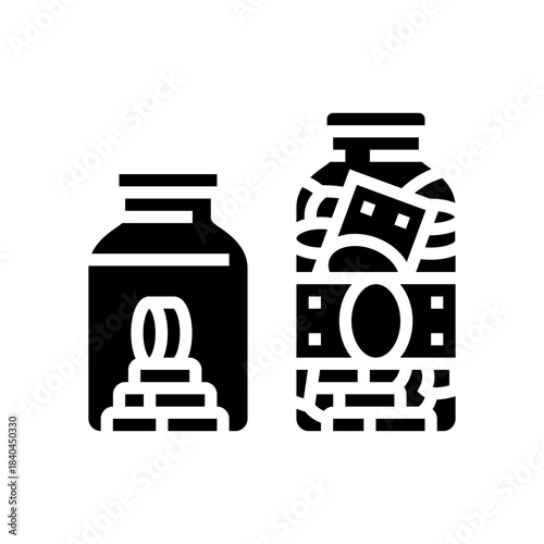savings jars different amounts glyph icon vector illustration