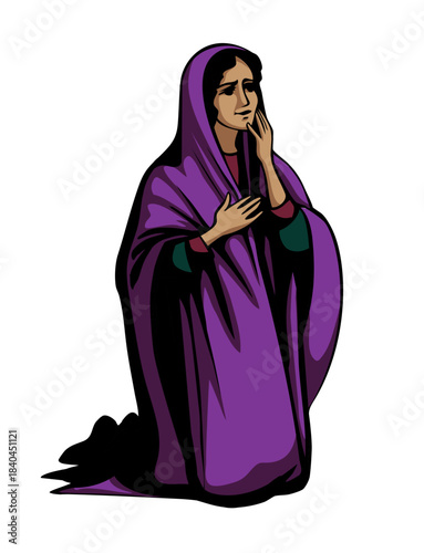Vector illustration. Young praying girl