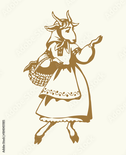 A goat walking by the road. Vector illustration