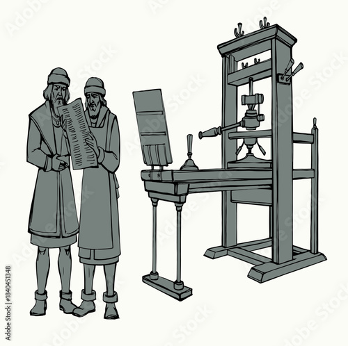Vector drawing. Vintage printing press