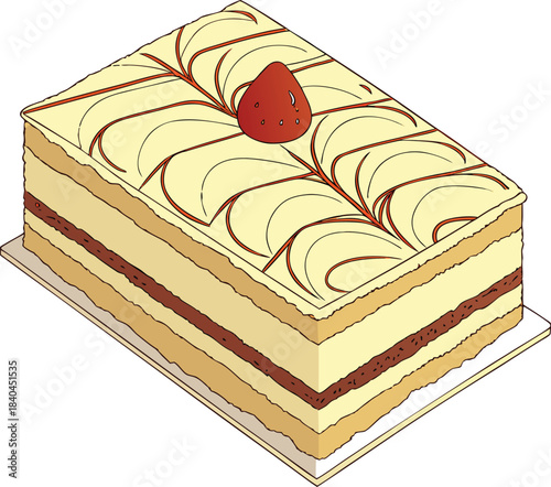 Delicious layered cake with strawberry on top