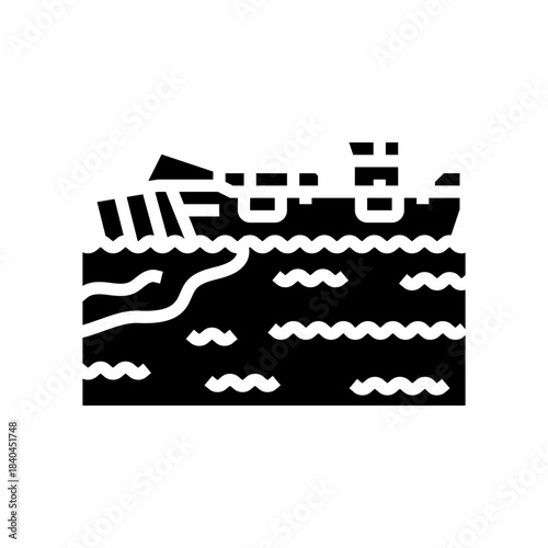 a boat collecting oil from the water glyph icon vector illustration