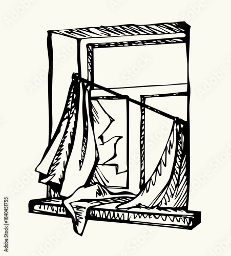 Vector drawing. Cluttered room view.