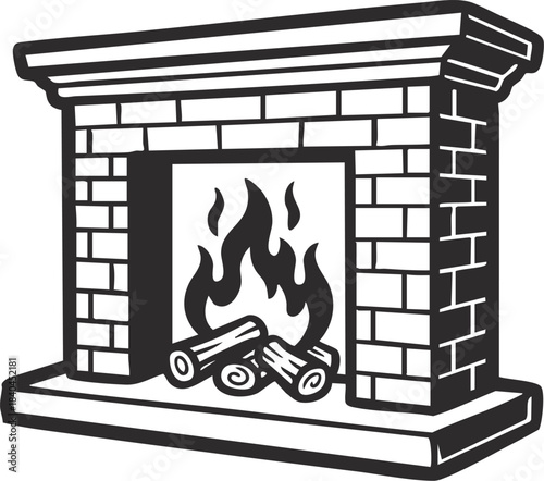 Cozy Lit Fireplace vector Illustration