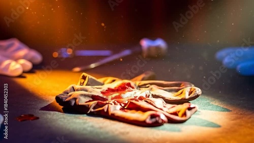 Vantage shot of a pair of leather gloves on a wooden table