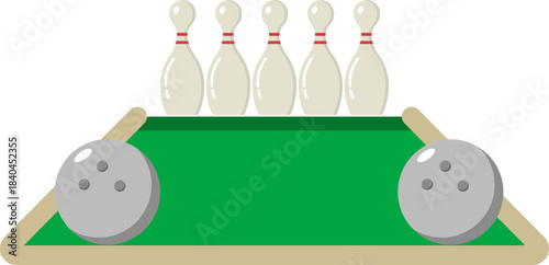 Φωτογραφία Colorful bowling pins stand ready for action alongside bowling balls on vibrant green lane