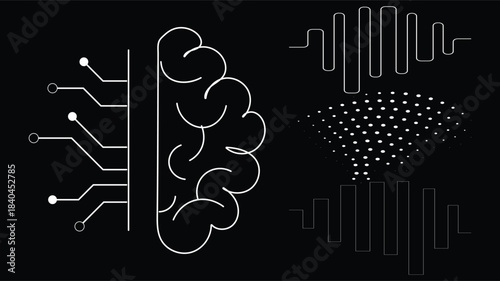 Dynamic digital brain processing sound waves and complex data streams for advanced artificial intelligence learning.