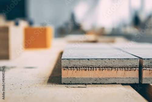 Close-up of freshly cut ceramic tile with detailed layers