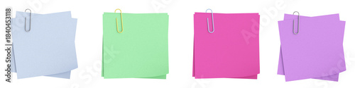 Colorful sticky notes with a paper clip for reminding  , transparent background