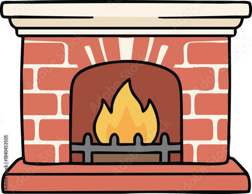 Cozy Lit Fireplace vector Illustration
