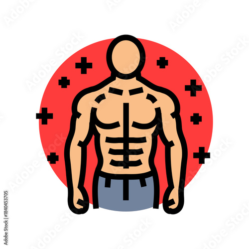 athlete exaggerated muscles color icon vector illustration