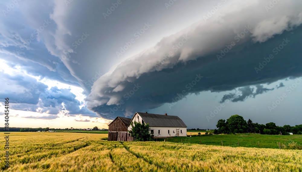 custom made wallpaper toronto digitalDramatic Supercell Storm Cloud Over Rural Farmhouse and Golden Fields.