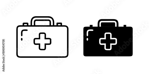 First Aid Kit outline and pictogram icon set for Medical Emergency Health Care Safety Design,first-aid, kit, medical, emergency, and health.