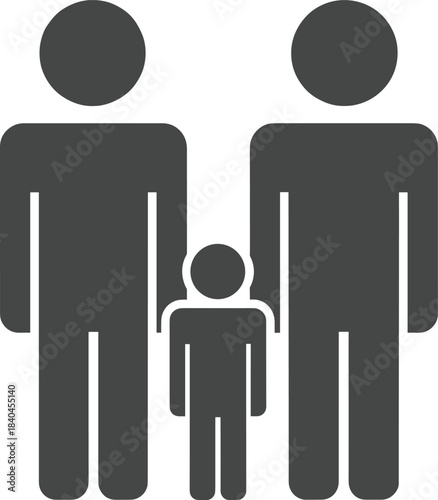 Silhouette Family Icon with Child Holding Hands, Representing Unity, Guardianship, Love, Support, Togetherness, Care, and Social Connection