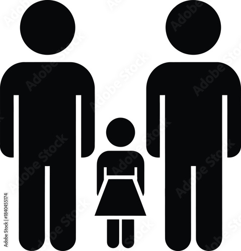 Silhouette Family Icon with Girl in Center Representing Unity, Parenthood, Public Guidance, Gender Inclusion, Care, and Social Services