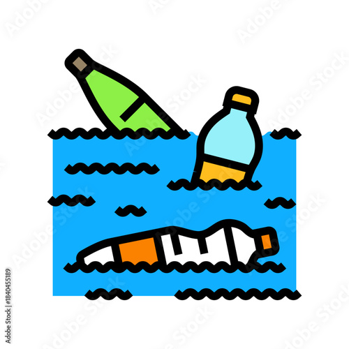 plastic bottles floating ocean color icon vector illustration