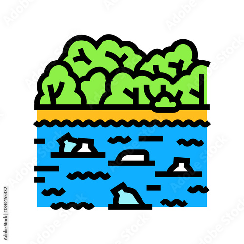 river clogged plastic bottles color icon vector illustration