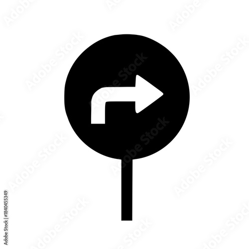 Compulsory Turn Right Ahead Traffic Sign Silhouette Icon