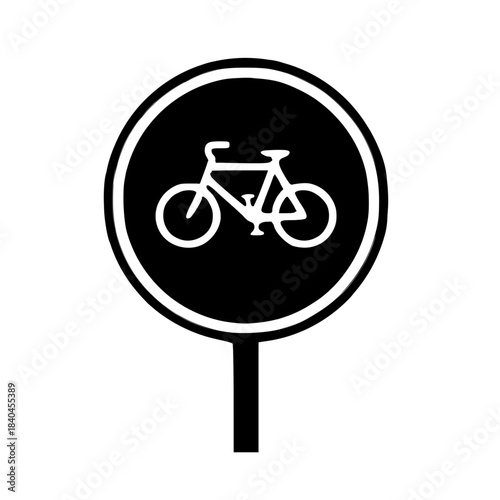 Black and White Bicycle Route Traffic Sign Silhouette Icon