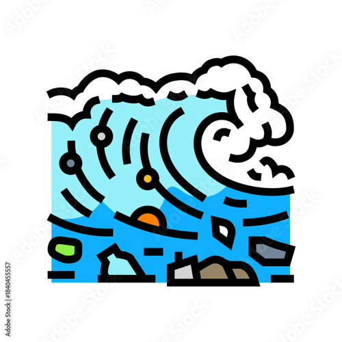 ocean wave full of plastic color icon vector illustration