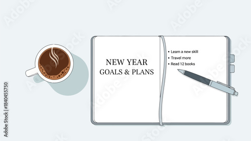 Modern illustration for New Year's resolutions, personal growth, and goal setting, promoting focus for a successful future