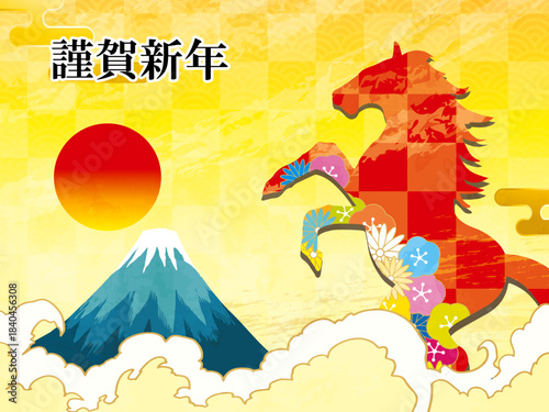 馬, 年賀状, 和風, 和柄, 新年, 動物, クリスマス, うま, ベクター, イラスト, manga