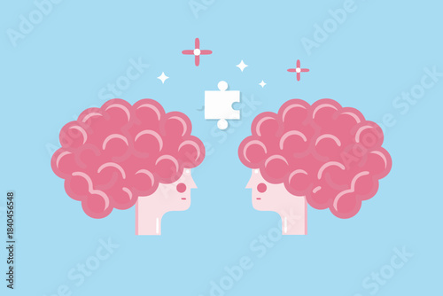 Connecting minds two brains reaching for a missing puzzle piece