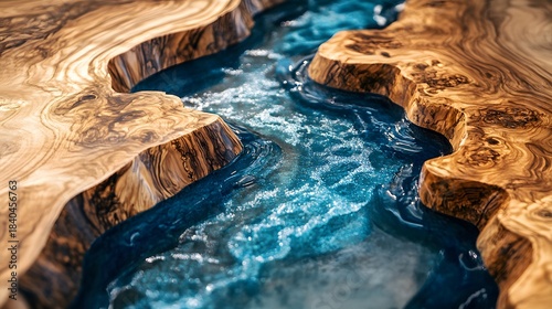 Modern Handmade Epoxy Resin Art with Natural Wood