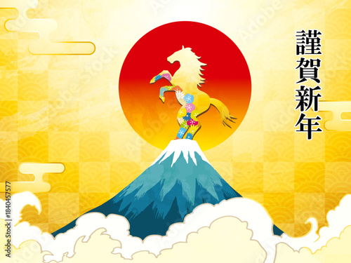 馬, 年賀状, 和風, 和柄, 新年, 動物, クリスマス, うま, ベクター, イラスト,