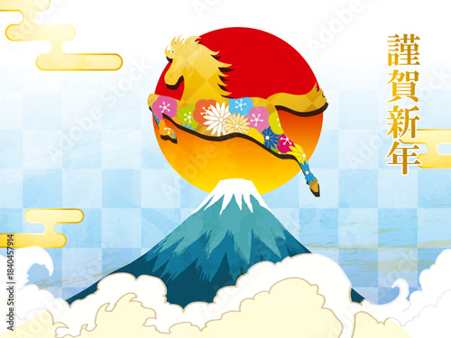 馬, 年賀状, 和風, 和柄, 新年, 動物, クリスマス, うま, ベクター, イラスト,