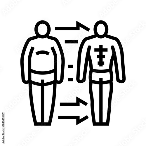 before and after muscle transformation line icon vector illustration