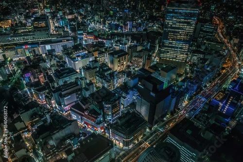 aerial view of the city at night