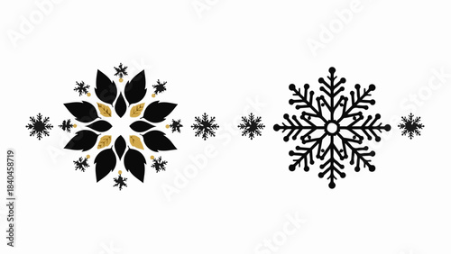 Elegant black and gold snowflake designs for festive winter decorations