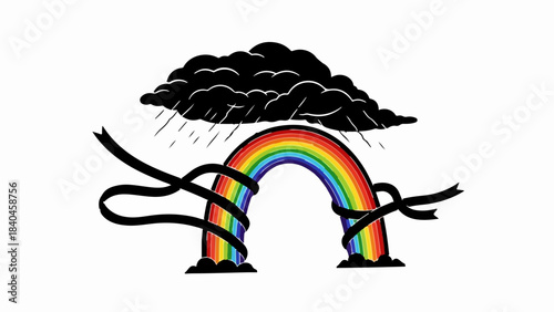 Hope emerges from darkness as a vibrant rainbow breaks through a storm cloud, symbolizing perseverance.