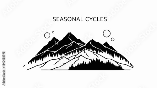 Majestic mountain range illustration depicting the beauty of seasonal cycles.