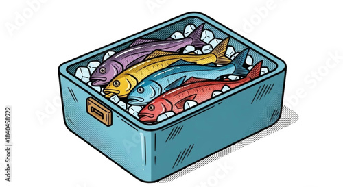 Raw fish displayed in icebox for fresh seafood preparation  